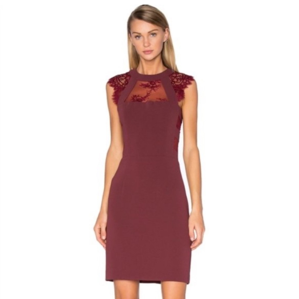Kooples Crepe Back Satin & Lace Dress Burgundy/Maroon Size XS
